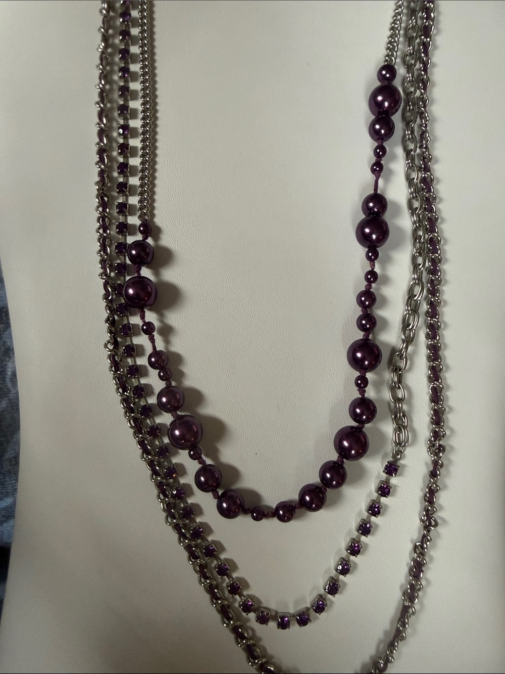 Layered Purple Bead & Chain Necklace - Women Jewelry 30-32 inches